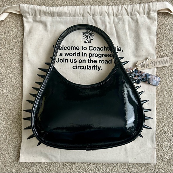 NWT Coach Spike Ergo Crinkle Patent Leather Coachtopia Black Handbag Satchel Bag - Picture 5 of 5